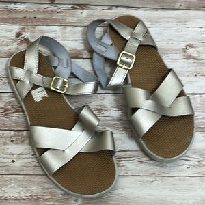 Sperry SB Baytide Gold Toned Leather Buckle Sandals Size 5
